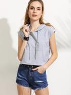 Romwe Grey Hoodie Pocket Crop T-shirt