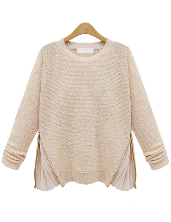 Romwe Zipper Flouncing Knit Apricot Sweater