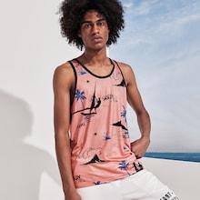 Romwe Guys Tropical And Letter Print Contrast Binding Tank Top