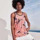 Romwe Guys Tropical And Letter Print Contrast Binding Tank Top