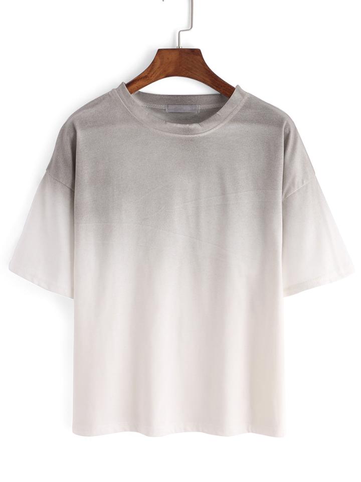 Romwe Grey Ombre Crew Neck Loose T-shirt