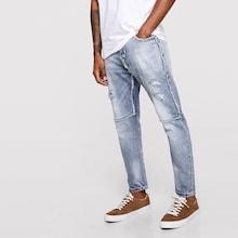 Romwe Guys Ripped & Raw Hem Detail Wash Jeans