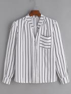 Romwe White Pinstripes Shirt With Pocket