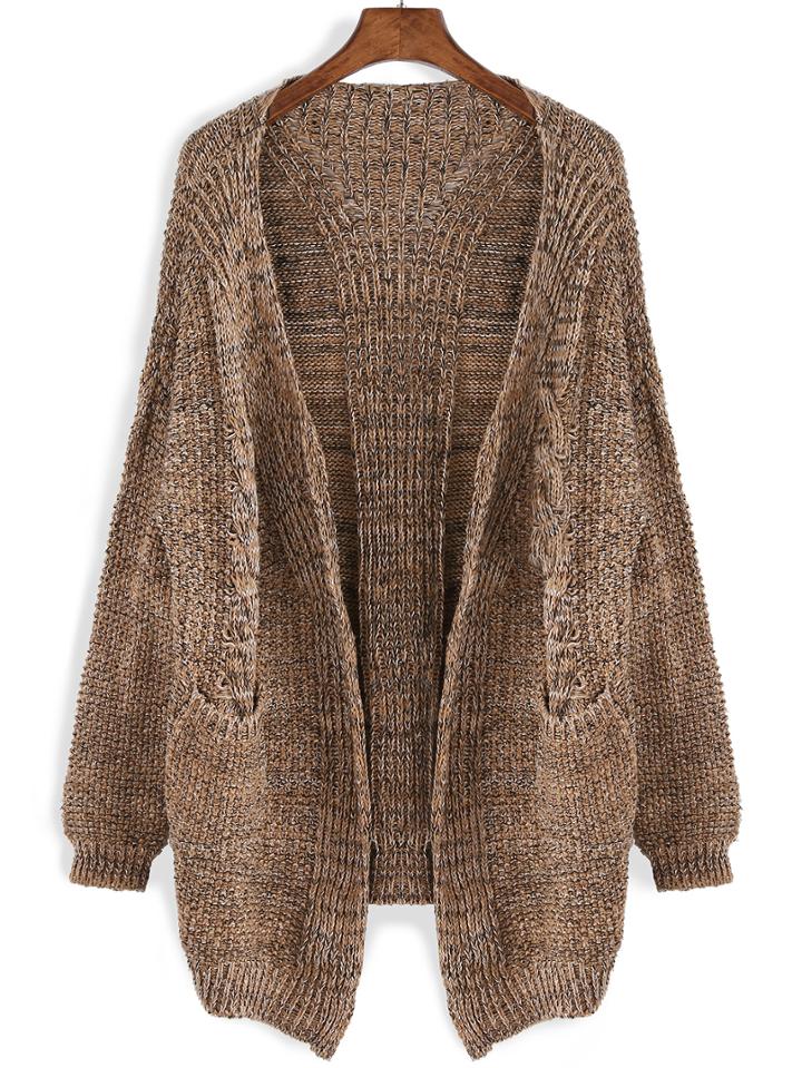 Romwe Pockets Long Coffee Coat