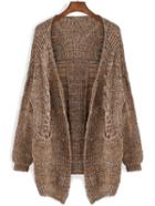 Romwe Pockets Long Coffee Coat