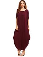 Romwe Burgundy Dolman Sleeve Maxi Dress