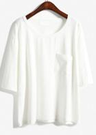 Romwe White Half Sleeve Pocket Loose T-shirt