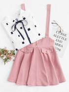 Romwe Button Detail Bow Back Pinafore Skirt