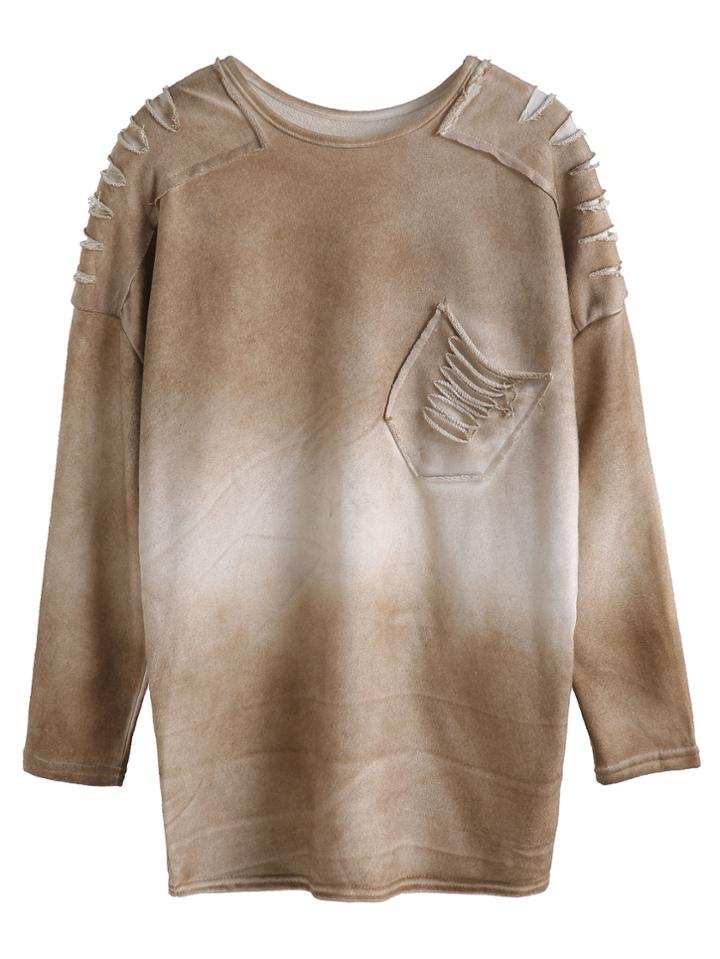 Romwe Drop Shoulder Bleached Cut Out Pockets T-shirt