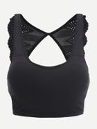 Romwe Black Contrast Lace Scallop Cut Out Back Tank Top