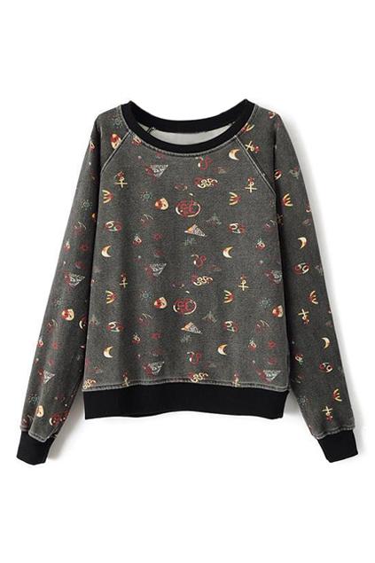 Romwe Various Icons Print Dual-tone Sweatshirt