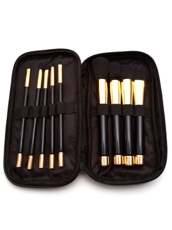 Romwe Black Professional Makeup Brush Set With Zipper Bag