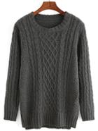 Romwe Cable Knit Split Grey Sweater