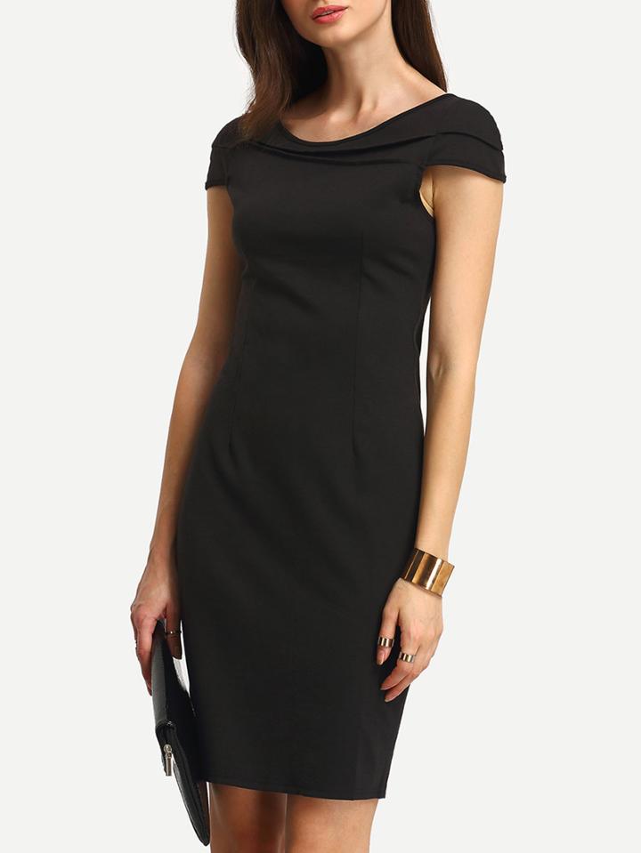 Romwe Black Zipper Split Ruched Sheath Dress