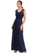 Romwe Royal Blue Lace Overlay Maxi Dress