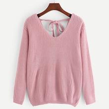 Romwe Solid Strappy Detail V-neck Jumper