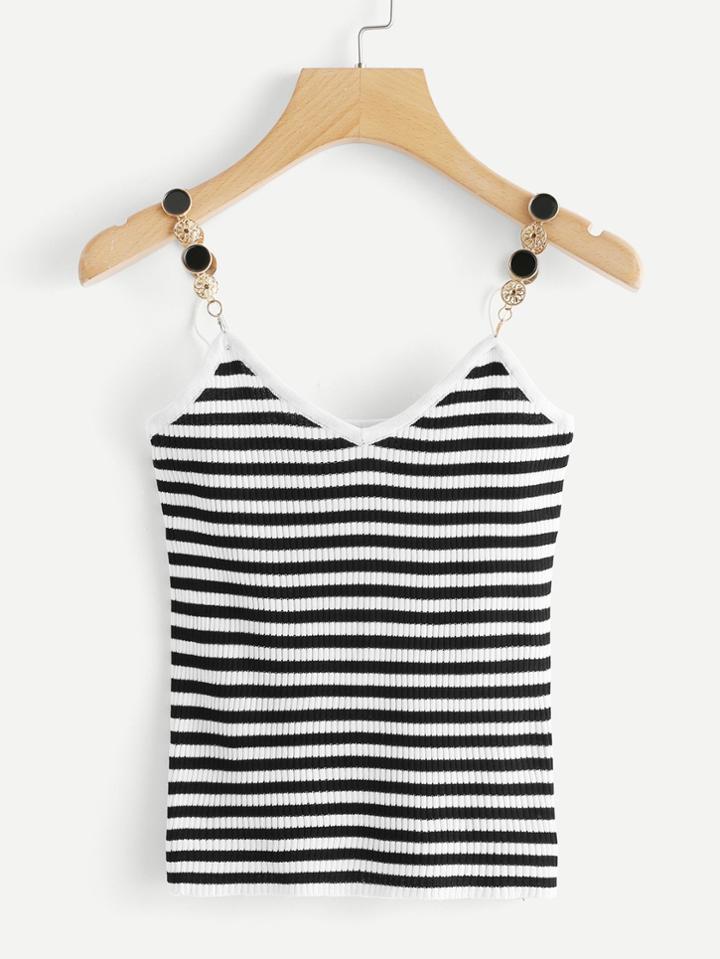 Romwe Striped Metal Chain Cami Top