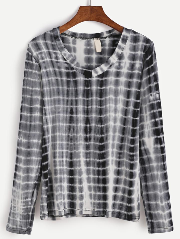 Romwe Tie Dye Long Sleeve T-shirt