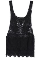 Romwe Scoop Neck Crochet Lace Black Vest
