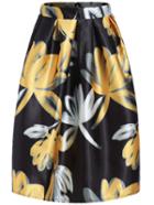 Romwe Florals Zipper Flare Black Skirt