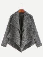Romwe Grey Lapel Asymmetric Hem Slub Coat