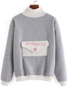 Romwe Mock Neck Letter Embroidered With Pocket Sweatshirt