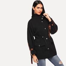 Romwe Tie Detail Drawstring Coat