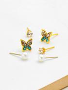 Romwe Rhinestone Butterfly Stud Earrings 6pcs