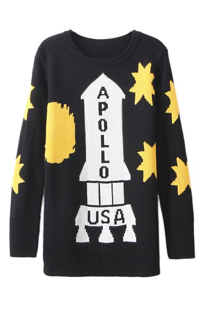 Romwe Rocket Knitted Black Jumper
