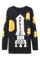 Romwe Rocket Knitted Black Jumper