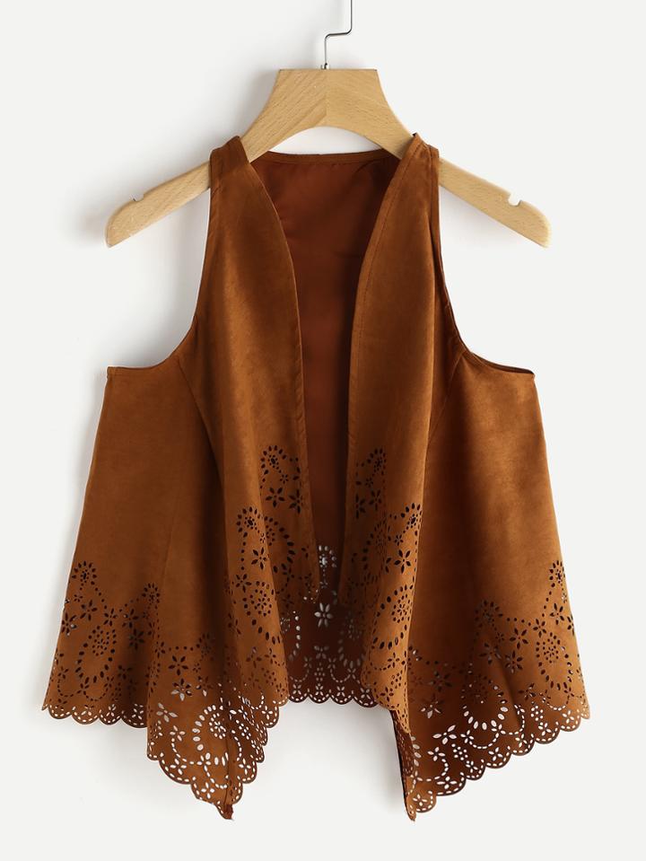 Romwe Laser Cut Open Front Top