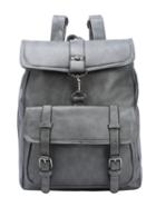 Romwe Grey Faux Leather Hook Lock Flap Backpack
