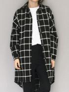 Romwe Lapel Plaid Buttons Dip Hem Black Blouse