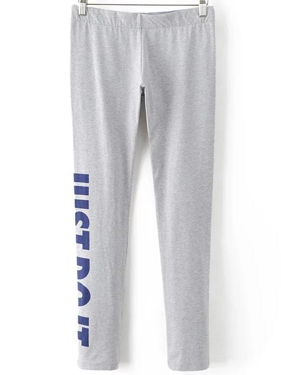 Romwe Grey Letter Print Elastic Waist Sweatpants