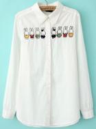 Romwe Lapel Rabbit Embroidered Blouse