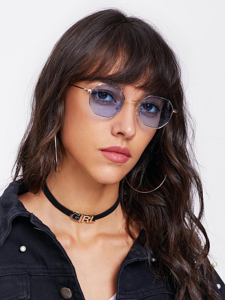 Romwe Metal Frame Polygon Sunglasses