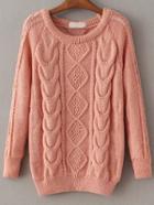 Romwe Pink Cable Knit Raglan Sleeve Sweater