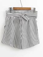 Romwe Contrast Striped Shorts With Self Tie