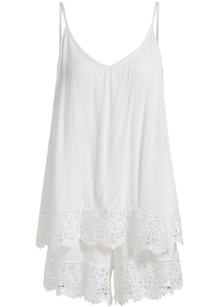 Romwe Spaghetti Strap With Lace Hollow Romper