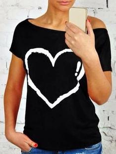 Romwe Black Heart Printing Short Sleeve T-shirt
