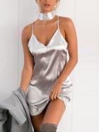 Romwe Sliver Spaghetti Strap Dress With Neck Tie