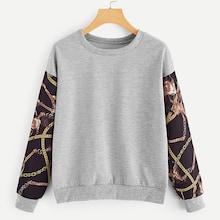 Romwe Contrast Chain Print Drop Shoulder Sweatshirt