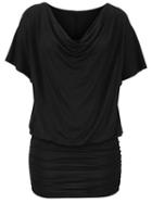 Romwe Cowl Neck Banded-hem Black Dress