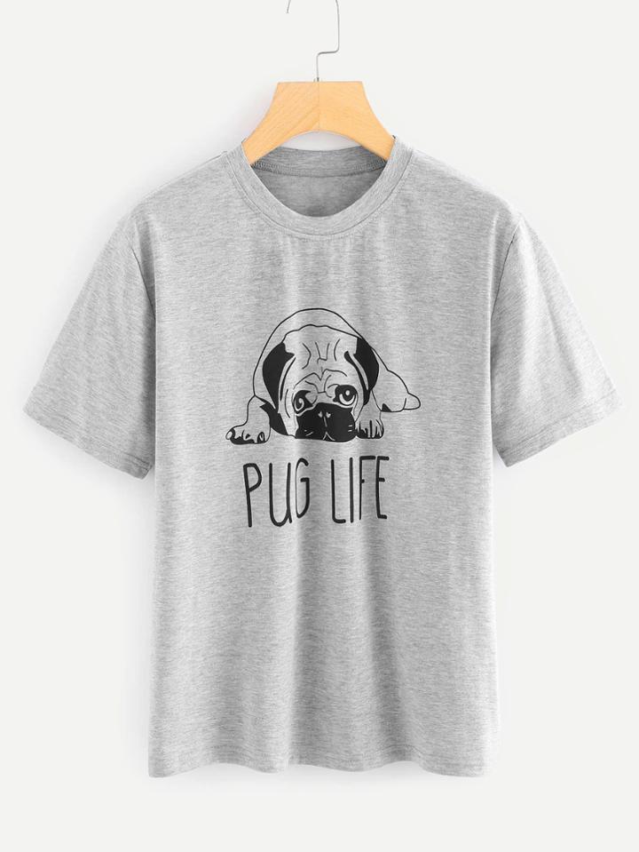 Romwe Dog Print Graphic Tee