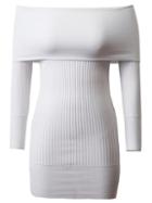 Romwe White Ribbed Off The Shoulder Knit Bodycon Dress