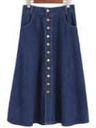 Romwe Single Breasted Denim A-line Skirt
