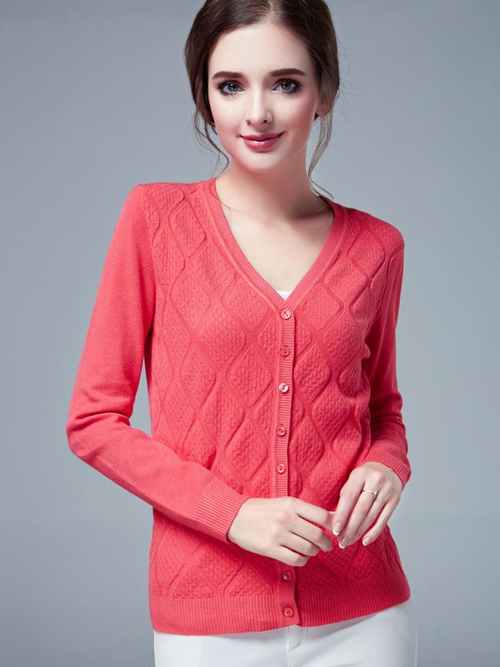 Romwe V Neck Diamond Buttons Red Cardigan