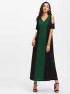 Romwe Contrast Panel Open Shoulder Dress