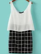Romwe Color-block V Neck Plaid Combo Dress