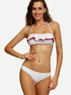 Romwe White Ruffled Bandeau Bikini Set